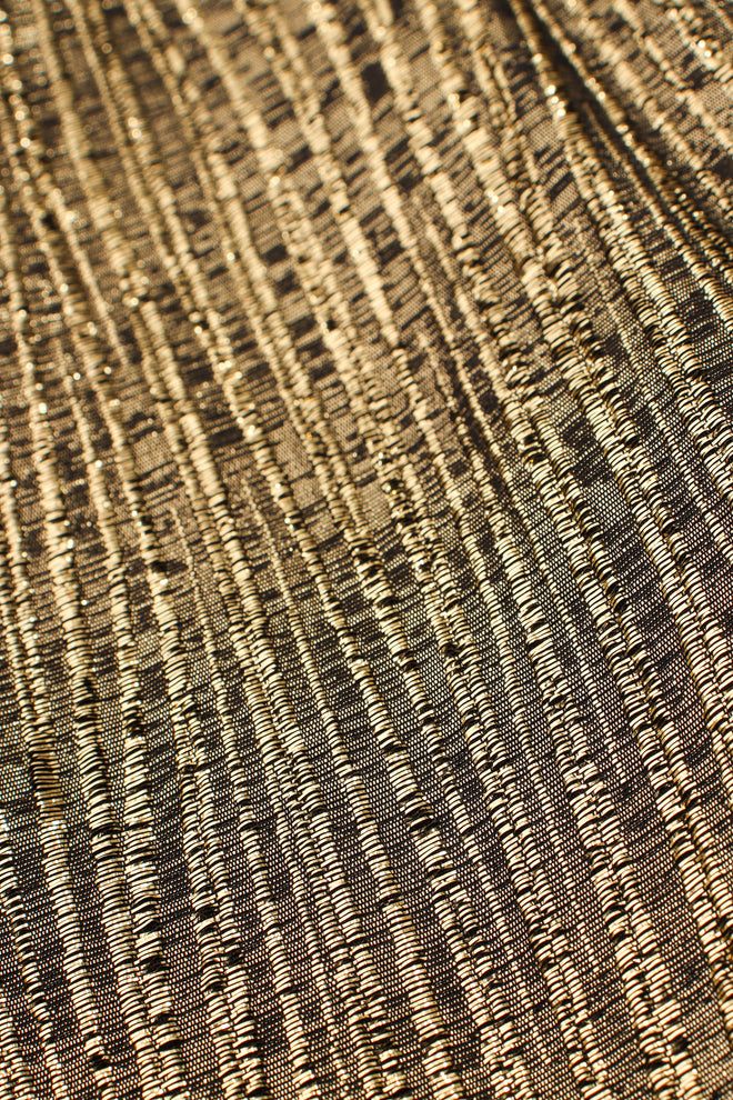 Vintage Adolfo Gold Lamé Ruffle Tie Neck Blouse fabric detail at Recess Los Angeles