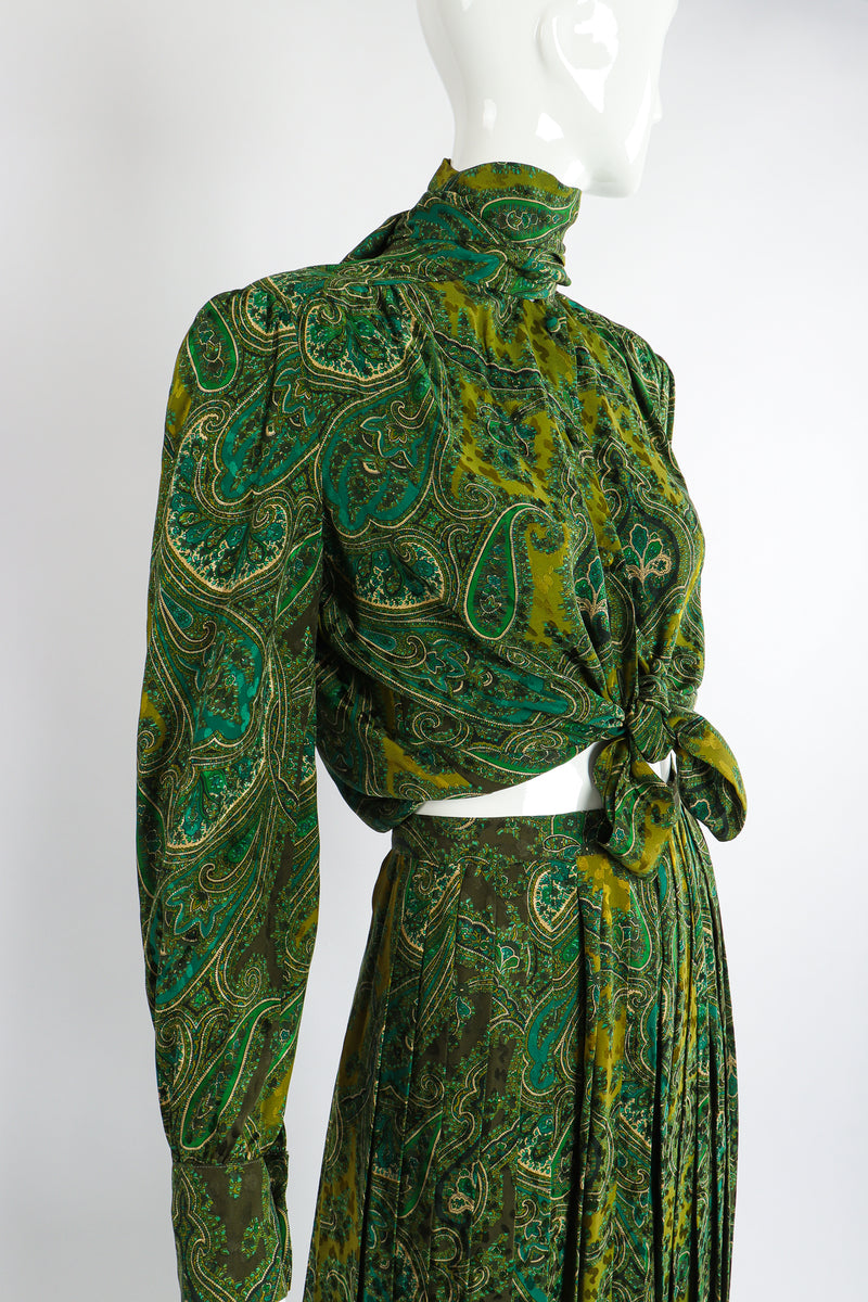 Vintage Adolfo Green Paisley Palazzo Pant Set on Mannequin crop tie at Recess Los Angeles