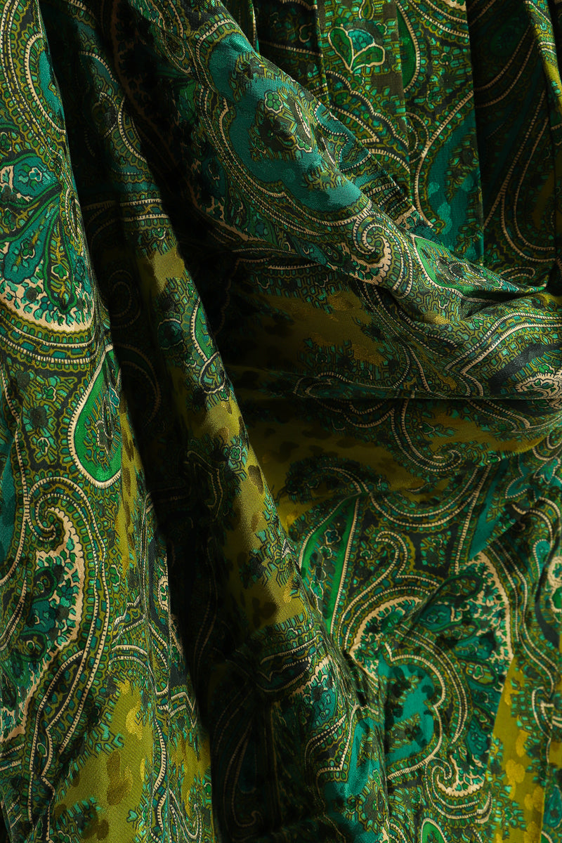 Vintage Adolfo Green Paisley Palazzo Pant Set fabric detail at Recess Los Angeles