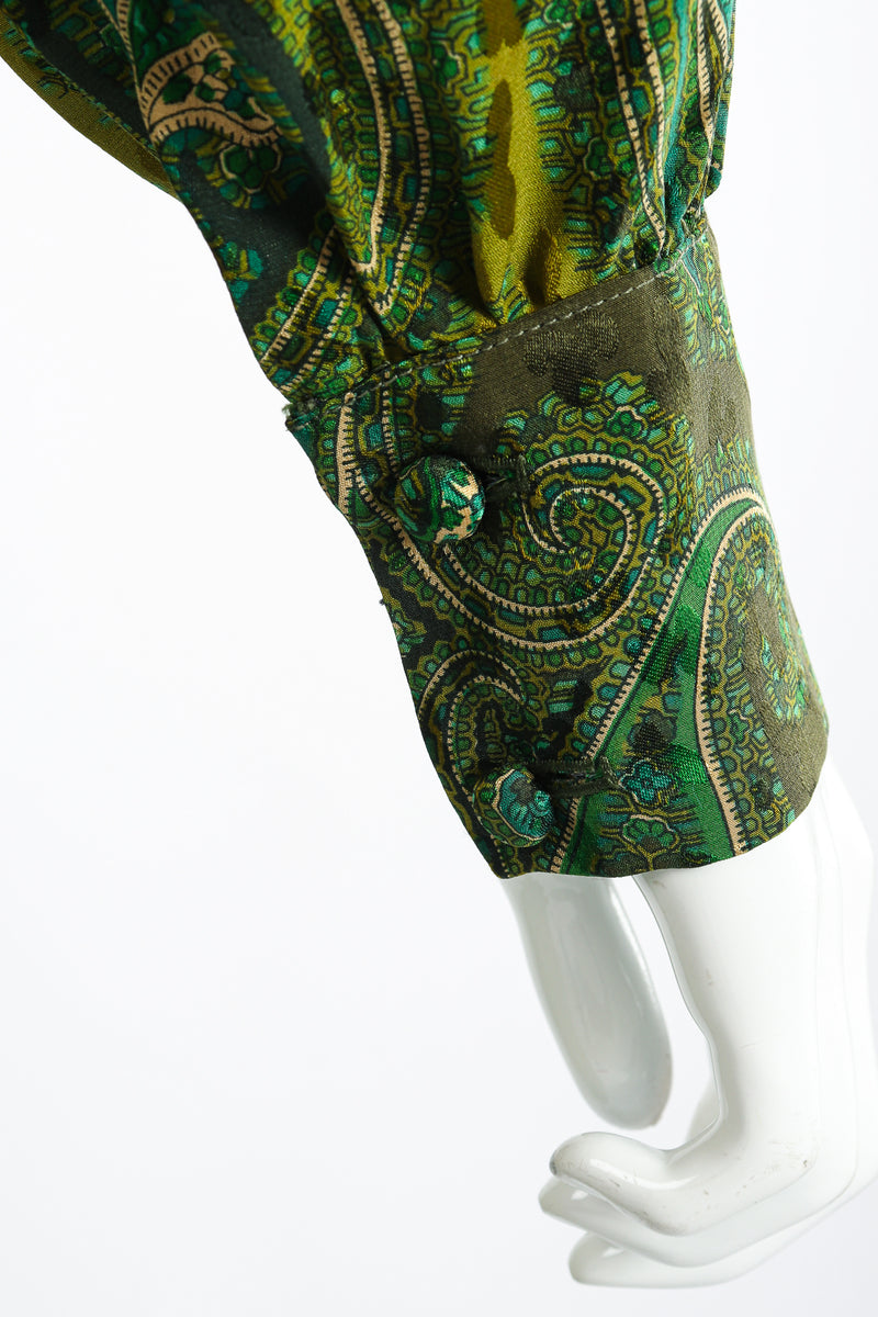 Vintage Adolfo Green Paisley Palazzo Pant Set on Mannequin sleeve cuff at Recess Los Angeles