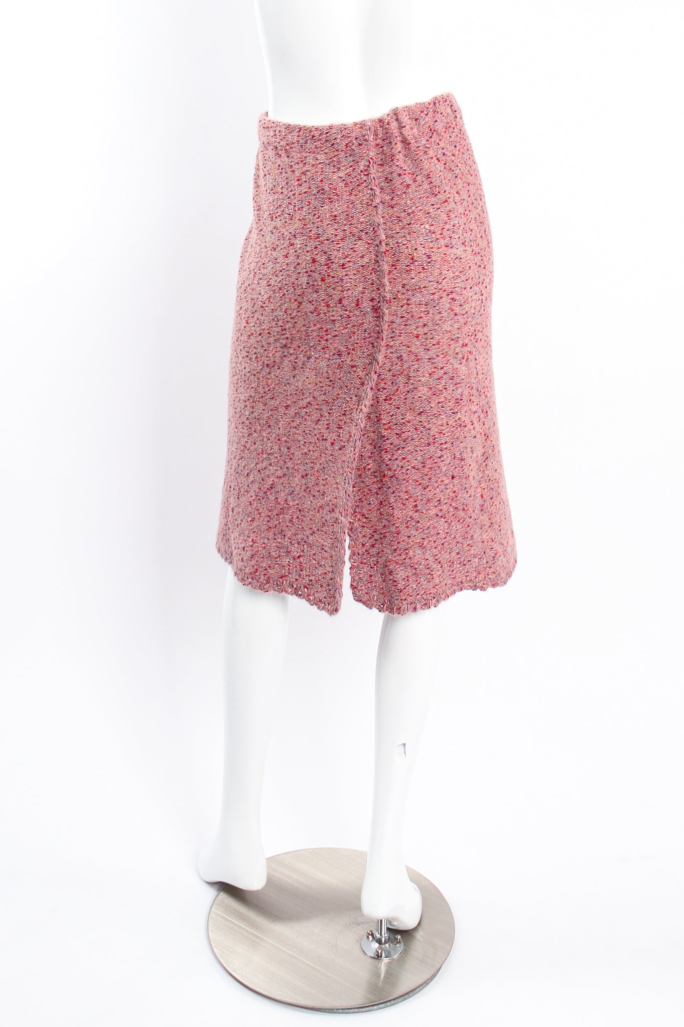 Vintage Adolfo Fox Fur Knit Sweater Skirt Set on Mannequin back at Recess Los Angeles