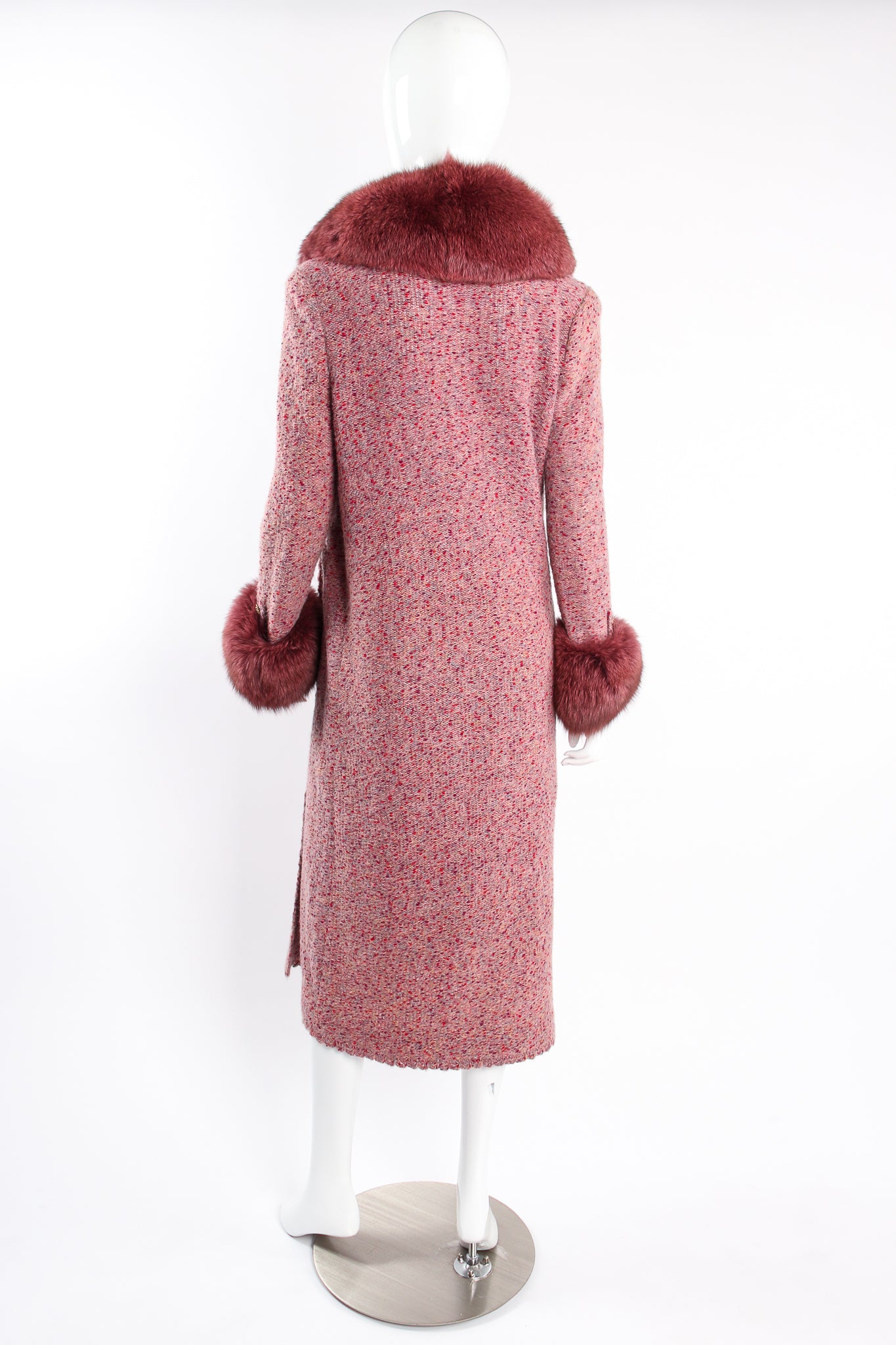 Vintage Adolfo Fox Fur Knit Sweater Coat & Skirt Set on Mannequin back at Recess Los Angeles