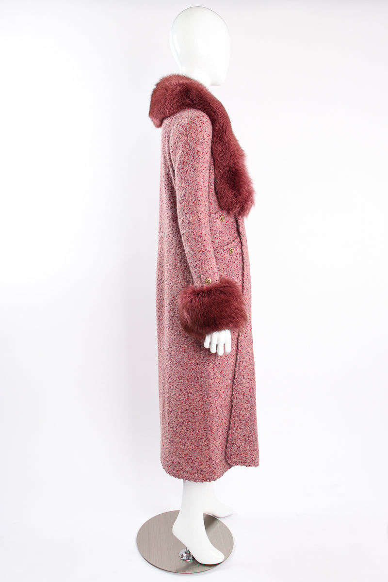 Vintage Adolfo Fox Fur Knit Sweater Coat & Skirt Set on Mannequin side at Recess Los Angeles