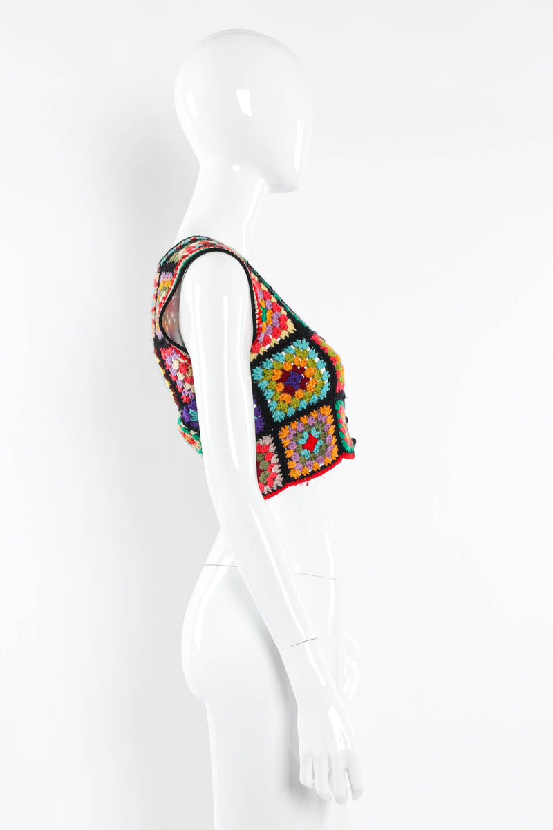 Vintage Adolfo for Tally Ho Wool Quilt Print Crop Vest mannequin side @ Recess Los Angeles