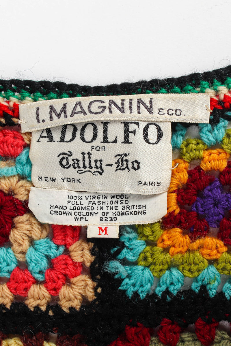 Vintage Adolfo for Tally Ho Wool Quilt Print Crop Vest tag @ Recess Los Angeles