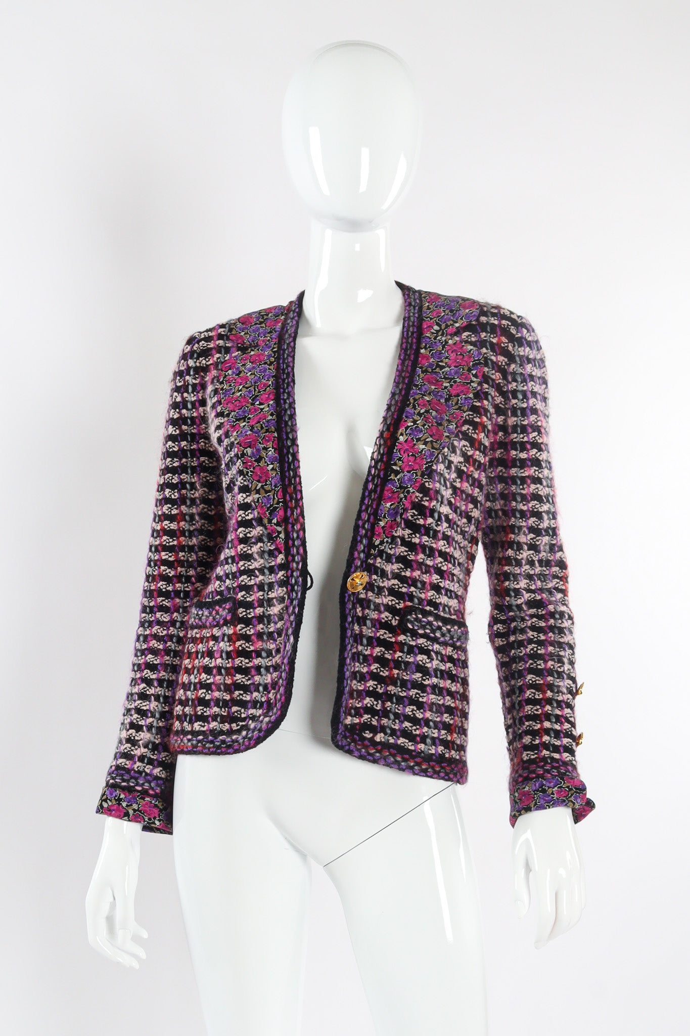 Vintage Adolfo Wool Jacket with Floral Accents Unbuttoned View @recessla