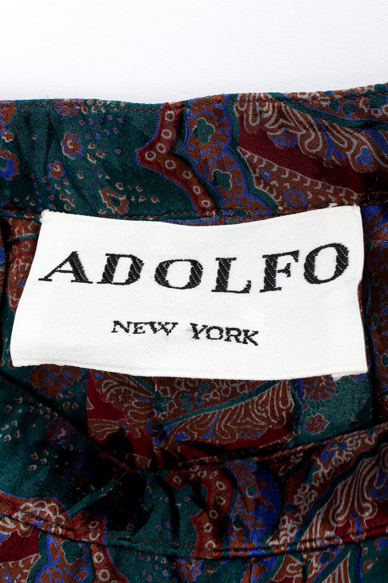 Vintage Adolfo Paisley Floral Top & Skirt Silk Set tag @ Recess LA