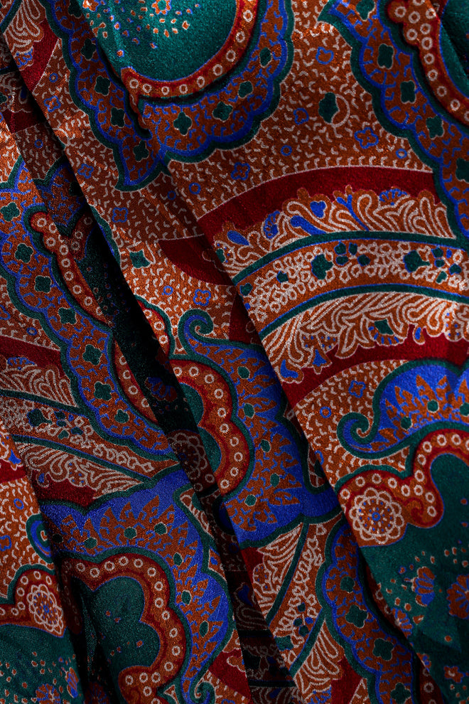 Vintage Adolfo Paisley Floral Top & Skirt Silk Set print/skirt pleats @ Recess LA