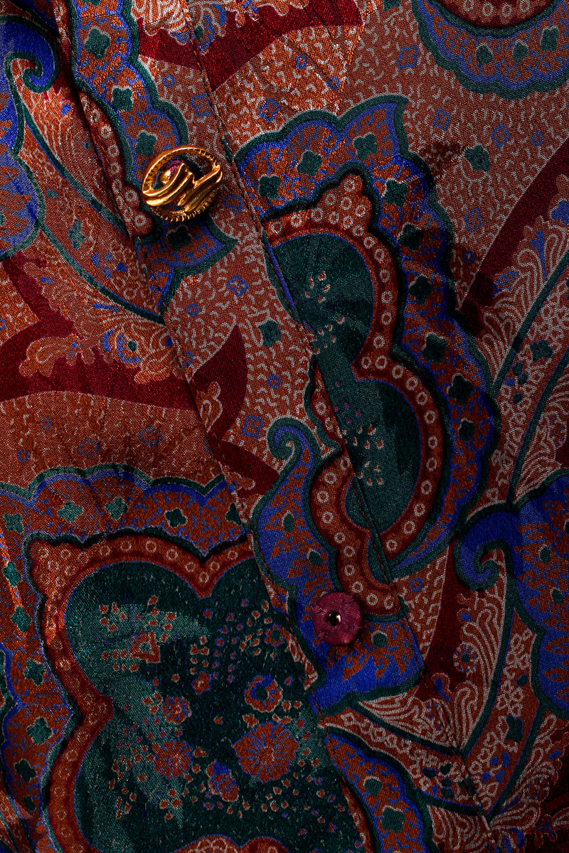 Vintage Adolfo Paisley Floral Top & Skirt Silk Set silk print & button close  @ Recess LA