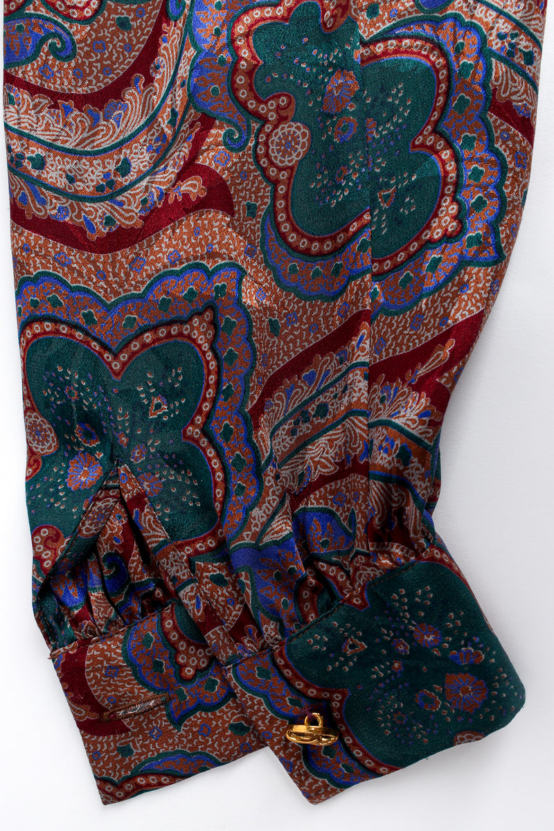 Vintage Adolfo Paisley Floral Top & Skirt Silk Set sleeve @ Recess LA