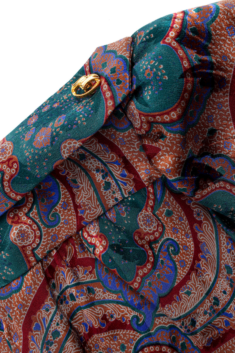 Vintage Adolfo Paisley Floral Top & Skirt Silk Set decorative shoulder strap @ Recess LA