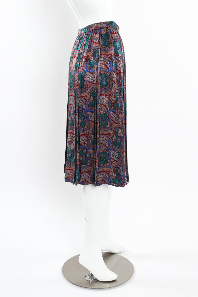 Vintage Adolfo Paisley Floral Top & Skirt Silk Set mannequin skirt side @ Recess LA