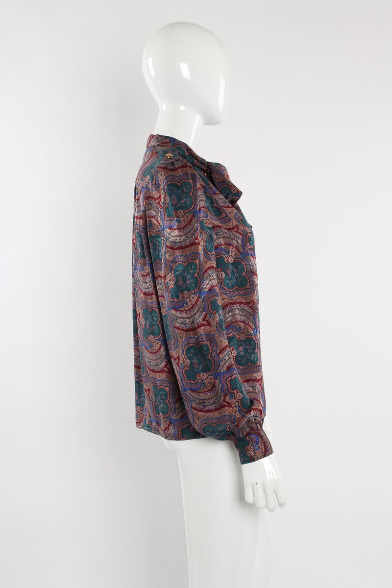 Vintage Adolfo Paisley Floral Top & Skirt Silk Set manenquin side top @ Recess LA