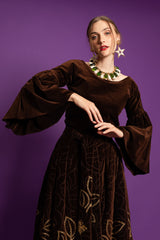 Vintage Adolfo for Saks Velvet Embroidered Leaf Top & Skirt Set on Model @ Recess LA