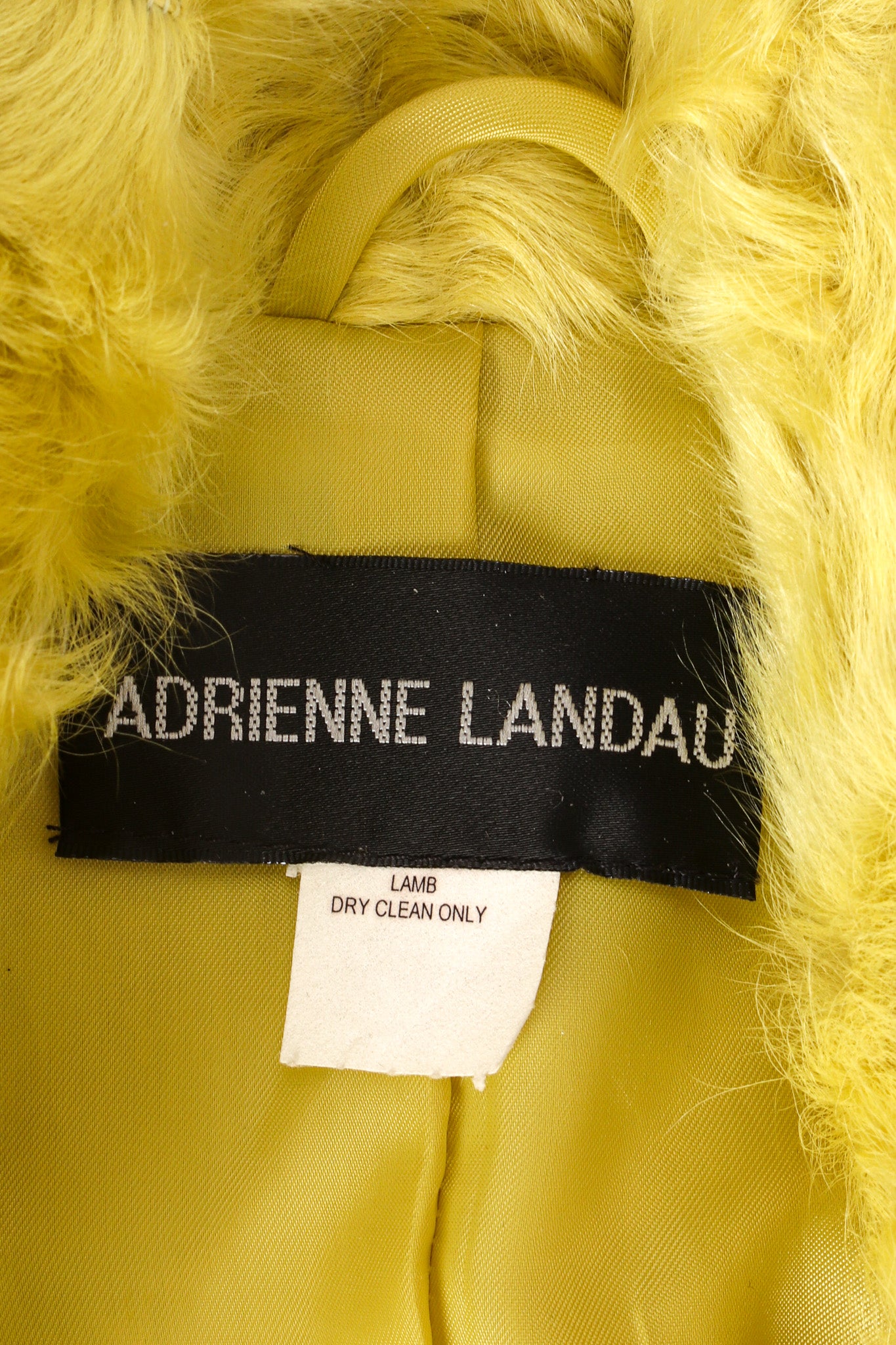 Vintage Adrienne Landau Chartreuse Lamb Fur Jacket label/care tag @ Recess LA
