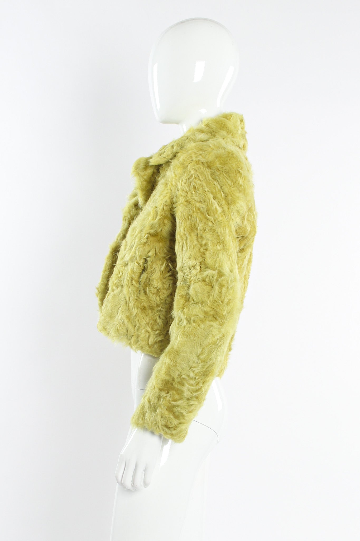 Vintage Adrienne Landau Chartreuse Lamb Fur Jacket mannequin side @ Recess LA