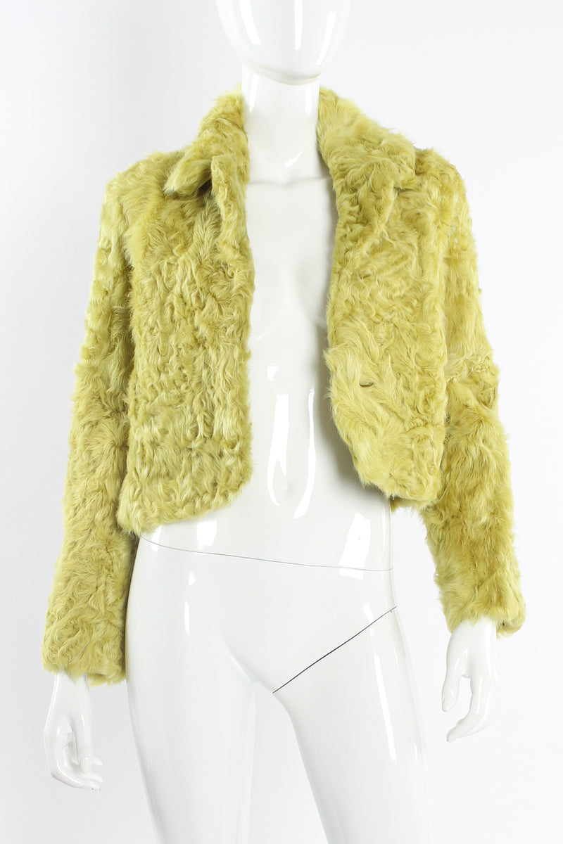 Vintage Adrienne Landau Chartreuse Lamb Fur Jacket mannequin open front @ Recess LA
