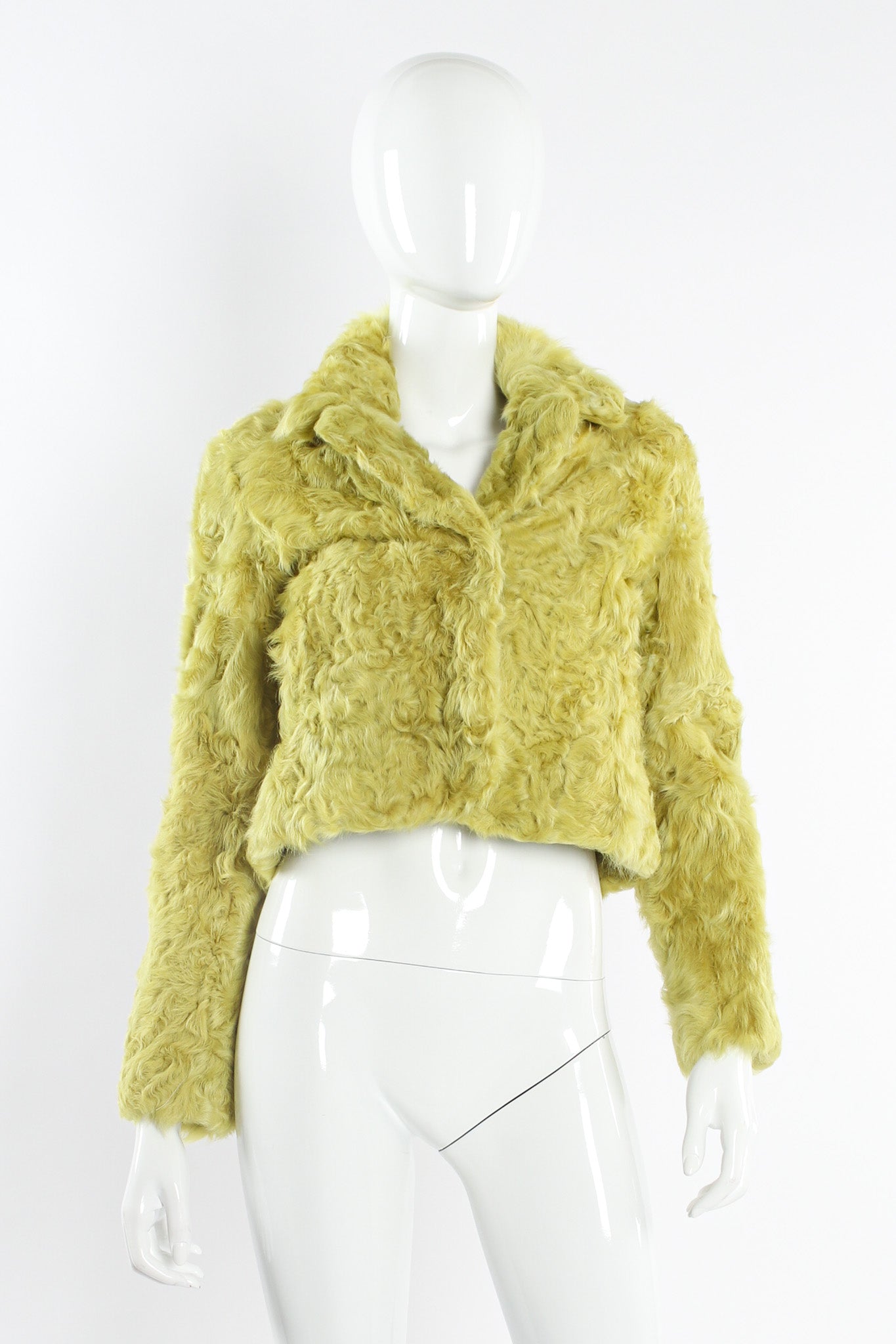 Vintage Adrienne Landau Chartreuse Lamb Fur Jacket mannequin front @ Recess LA