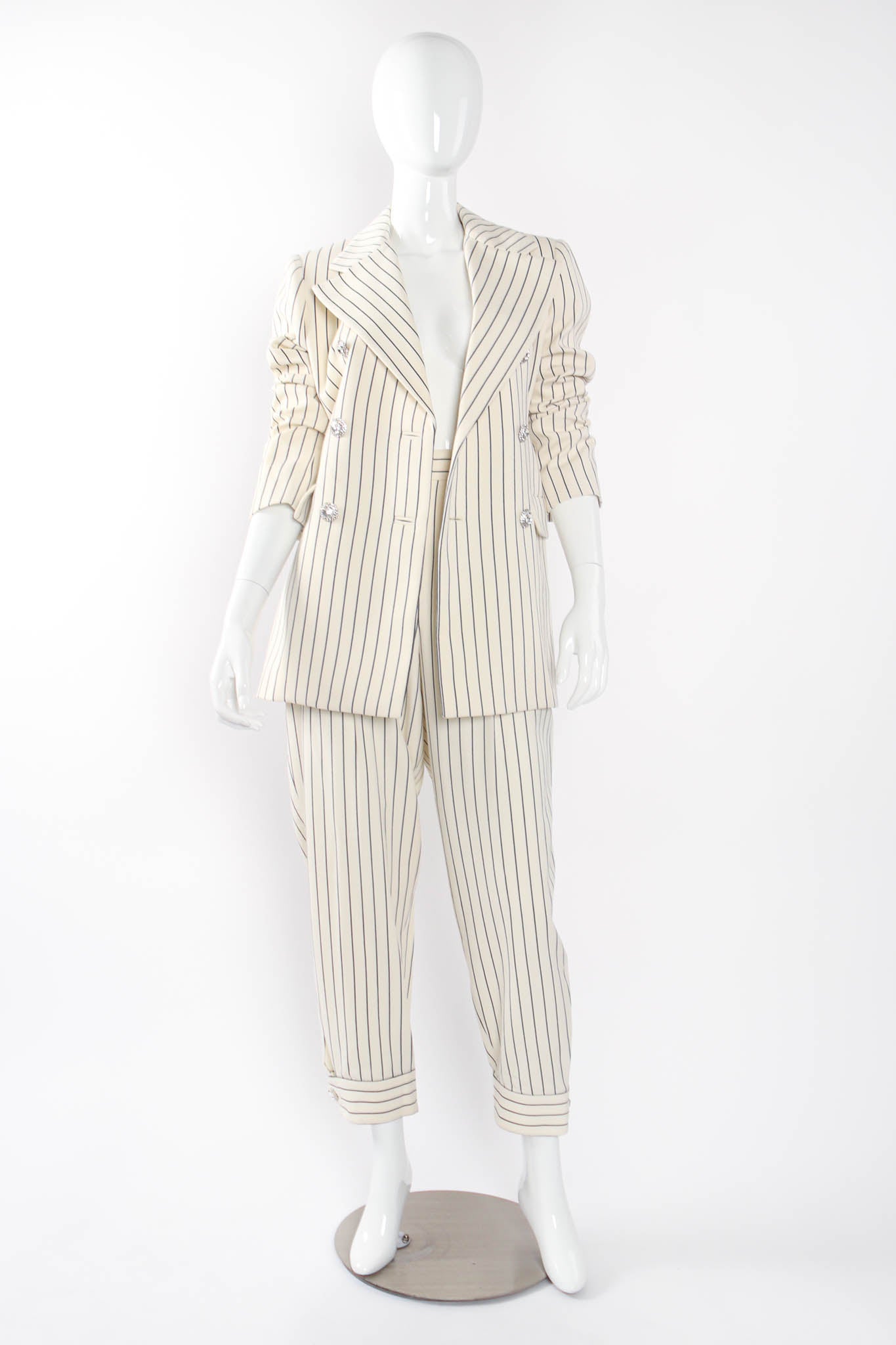 2019 S/S Alessandra Rich Rope Stripe Jacket & Pant Set on mannequin open at Recess Los Angeles