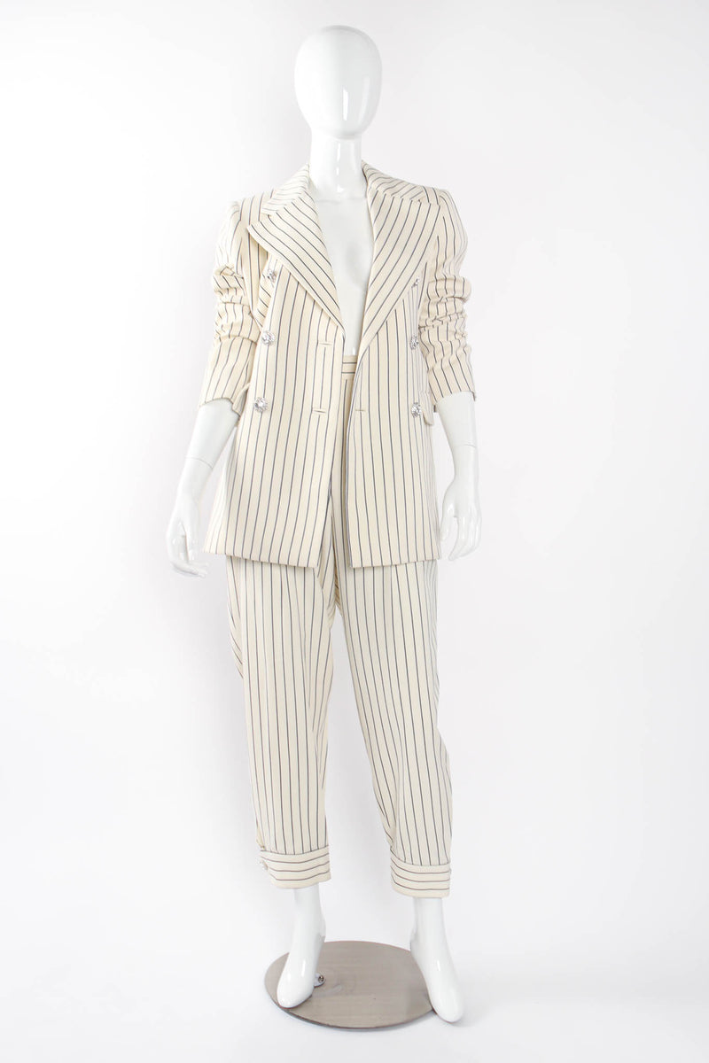 2019 S/S Alessandra Rich Rope Stripe Jacket & Pant Set on mannequin open at Recess Los Angeles