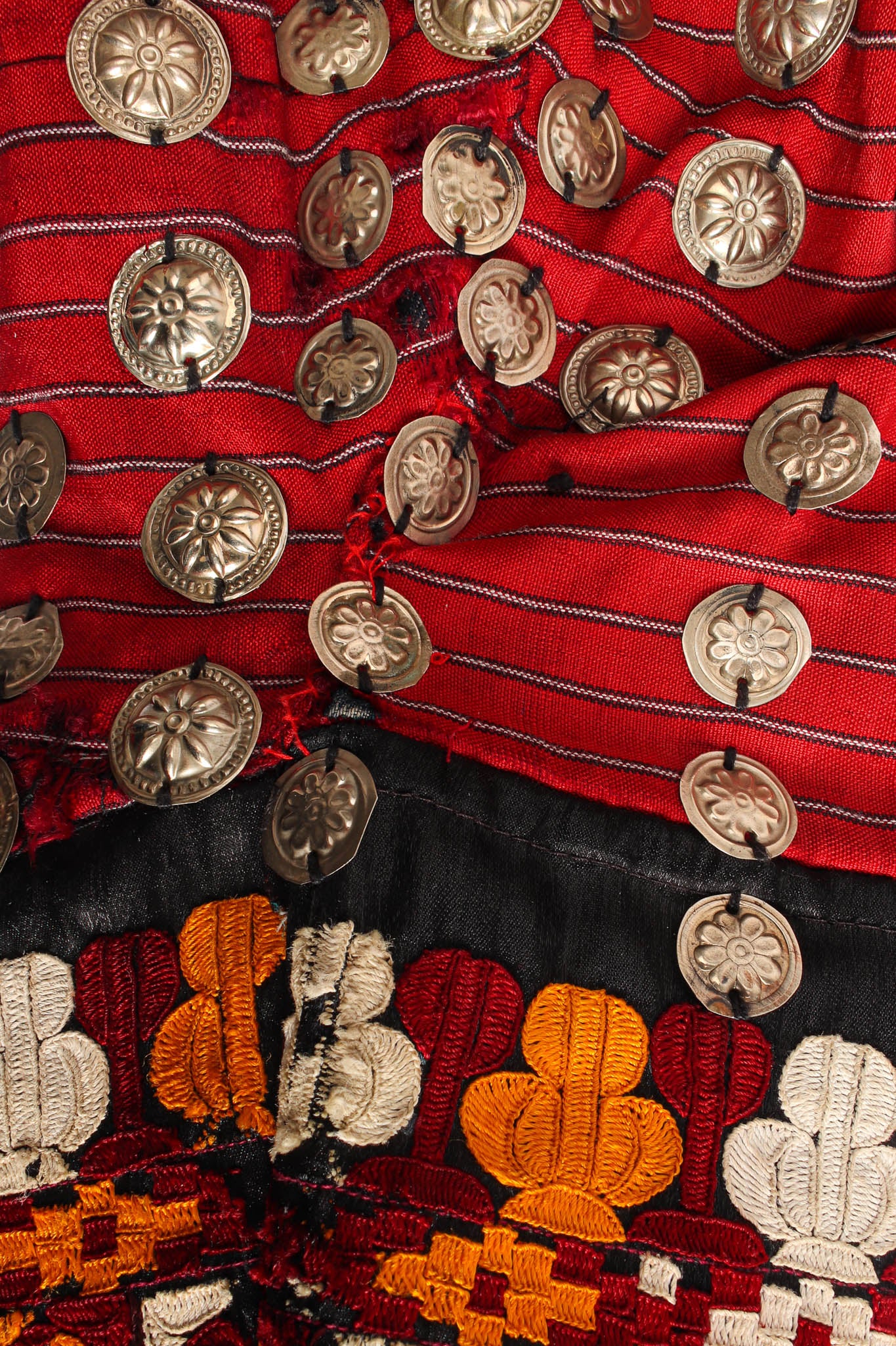 Vintage Afghan Embroidered Coin Charm Bell Coat sewn tear @ Recess Los Angeles 