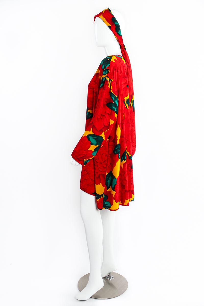 Vintage Akira Begonia Print Silk Duster on mannequin side at Recess Los Angeles