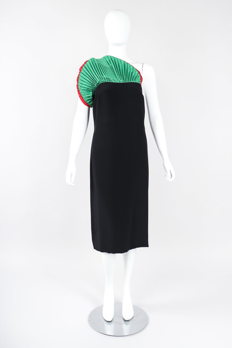 Recess Los Angeles Designer Consignment Vintage Akira Asymmetrical Pleated Fan Shoulder Dress