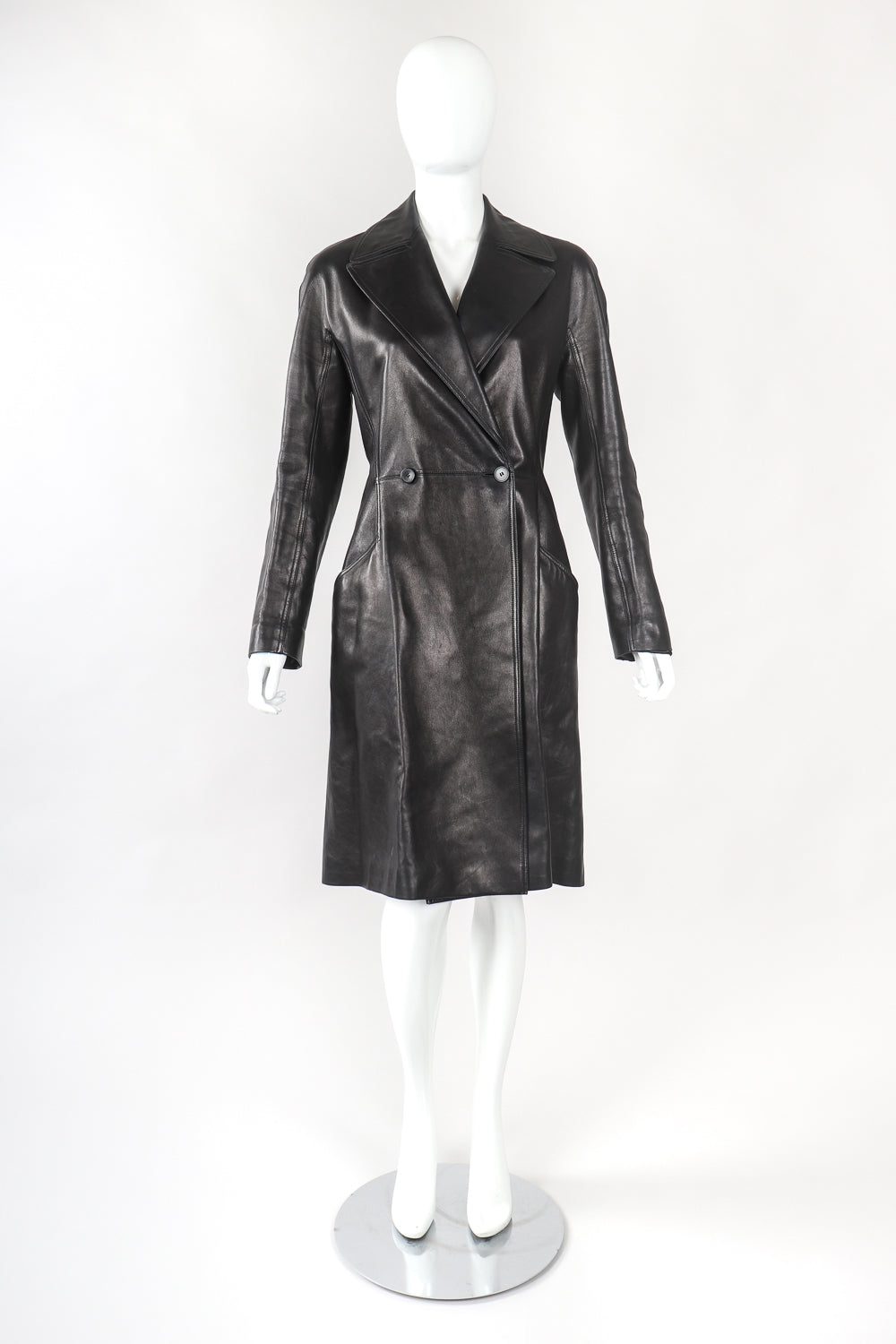 Recess Designer Consignment Vintage Alaia Wide Lapel Leather Trench Coat Los Angeles Resale
