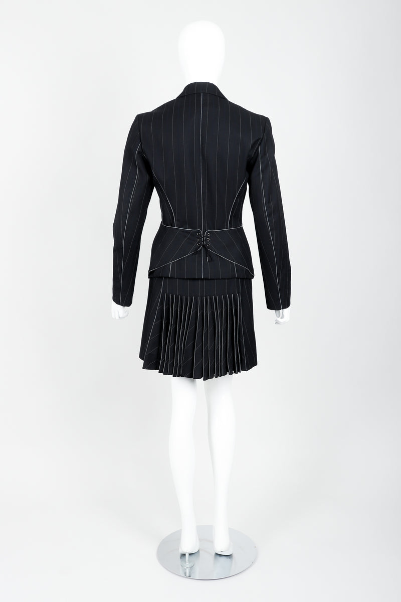 Vintage Alaia Pinstripe Contour Jacket & Pleated Skirt set on Mannequin back