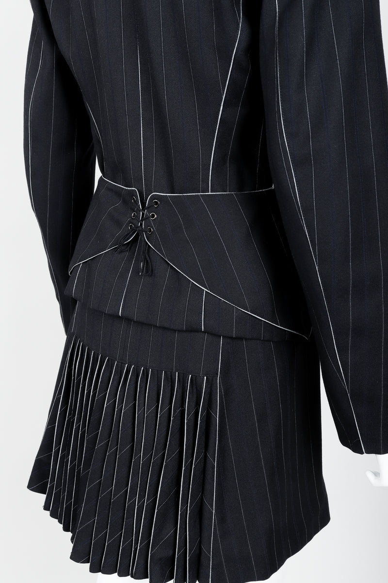 Vintage Alaia Pinstripe Contour Jacket & Pleated Skirt on Mannequin back detail