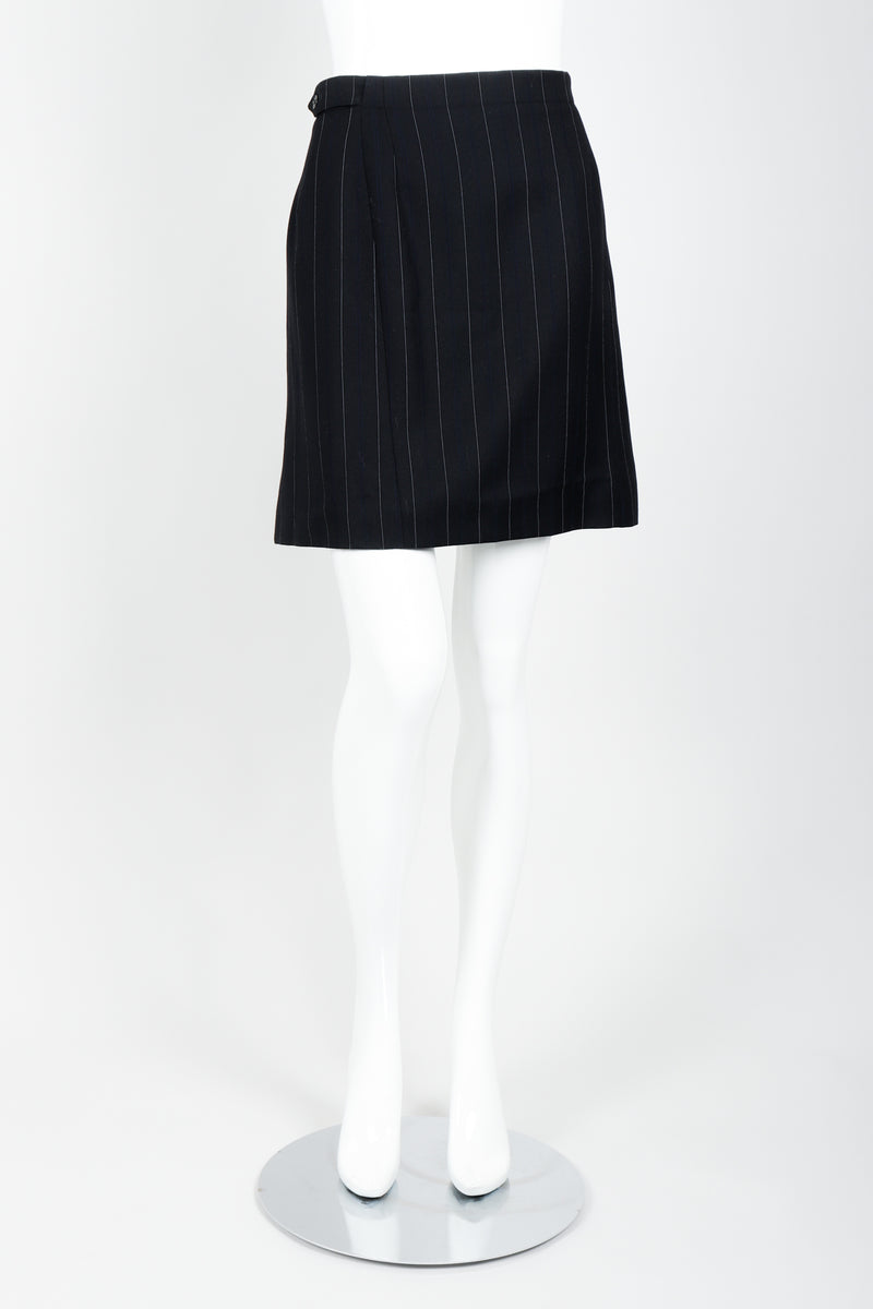 Vintage Alaia Pinstripe Pleated Skirt on Mannequin front at Recess