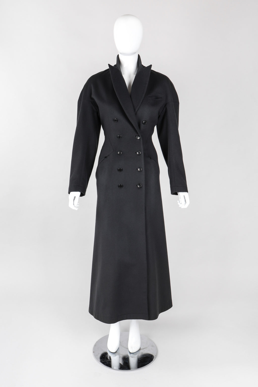 Vintage Alaia Double Breasted Long Wool Reefer Coat Recess
