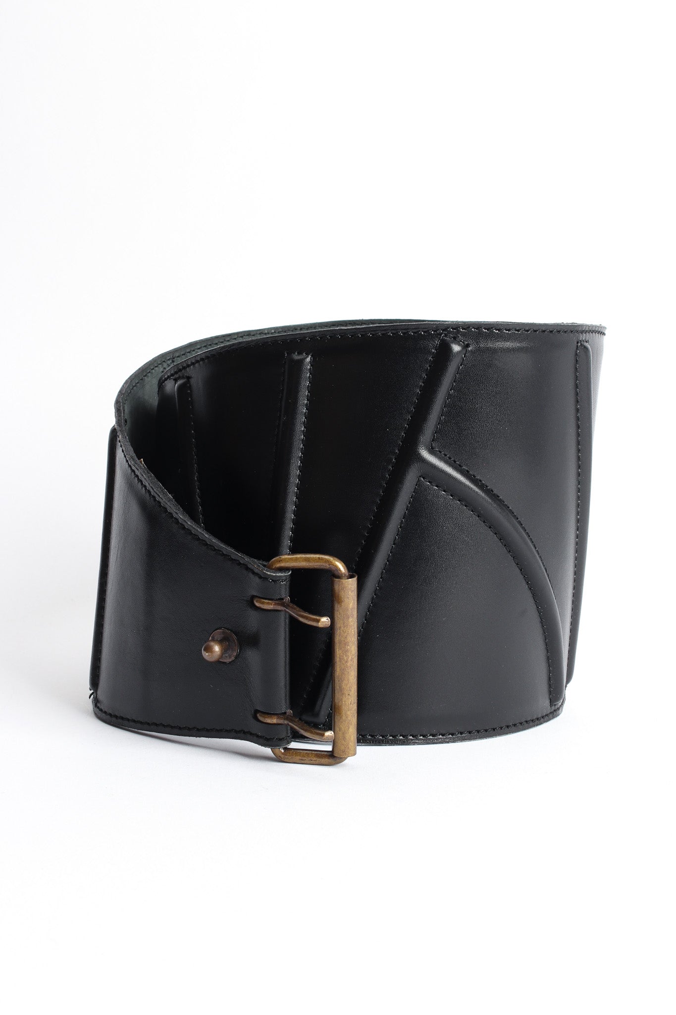 Vintage Alaïa Textured Geo Leather Waist Belt rolled front @ Recess LA