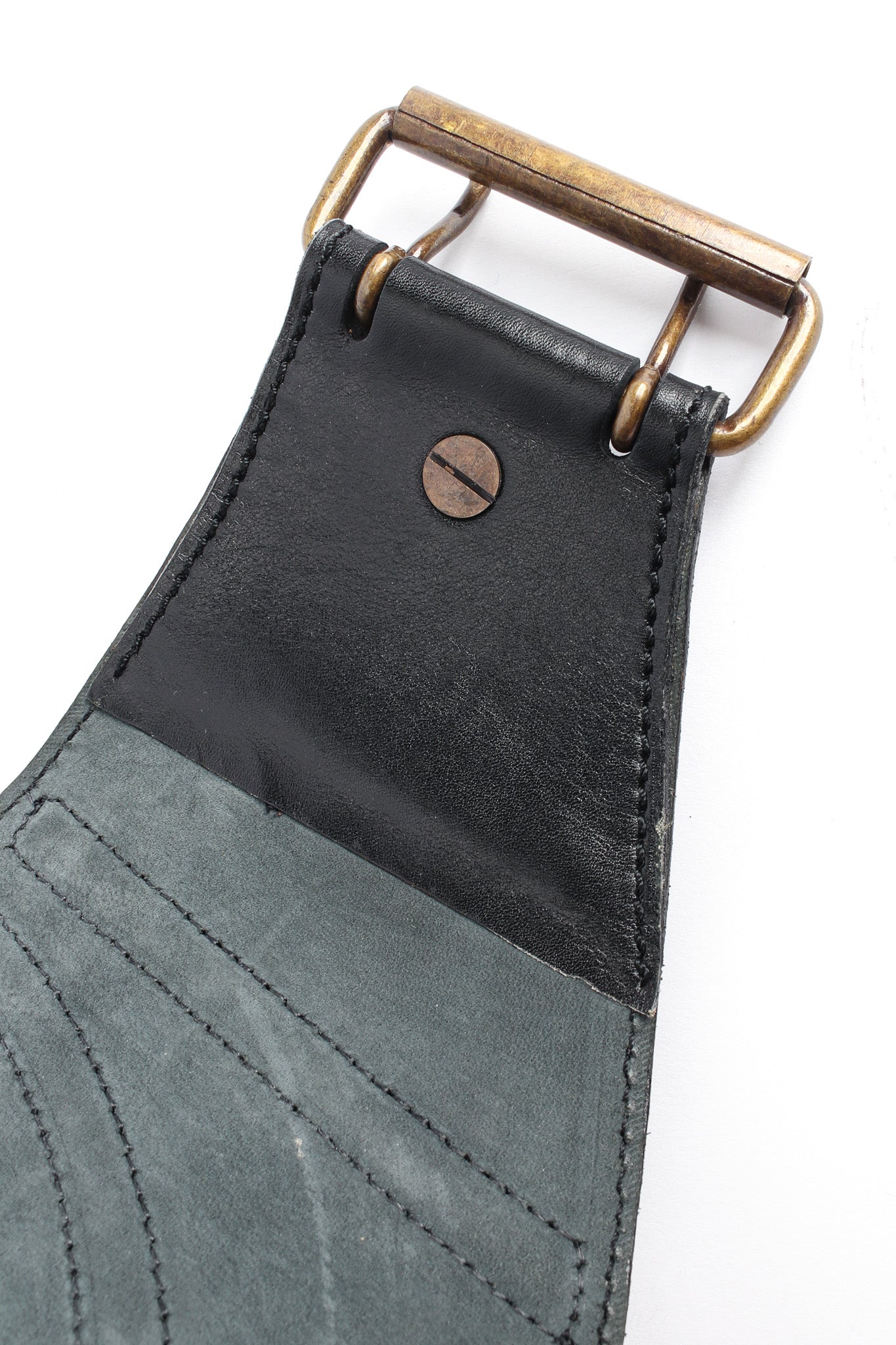 Vintage Alaïa Textured Geo Leather Waist Belt buckle back  @ Recess LA