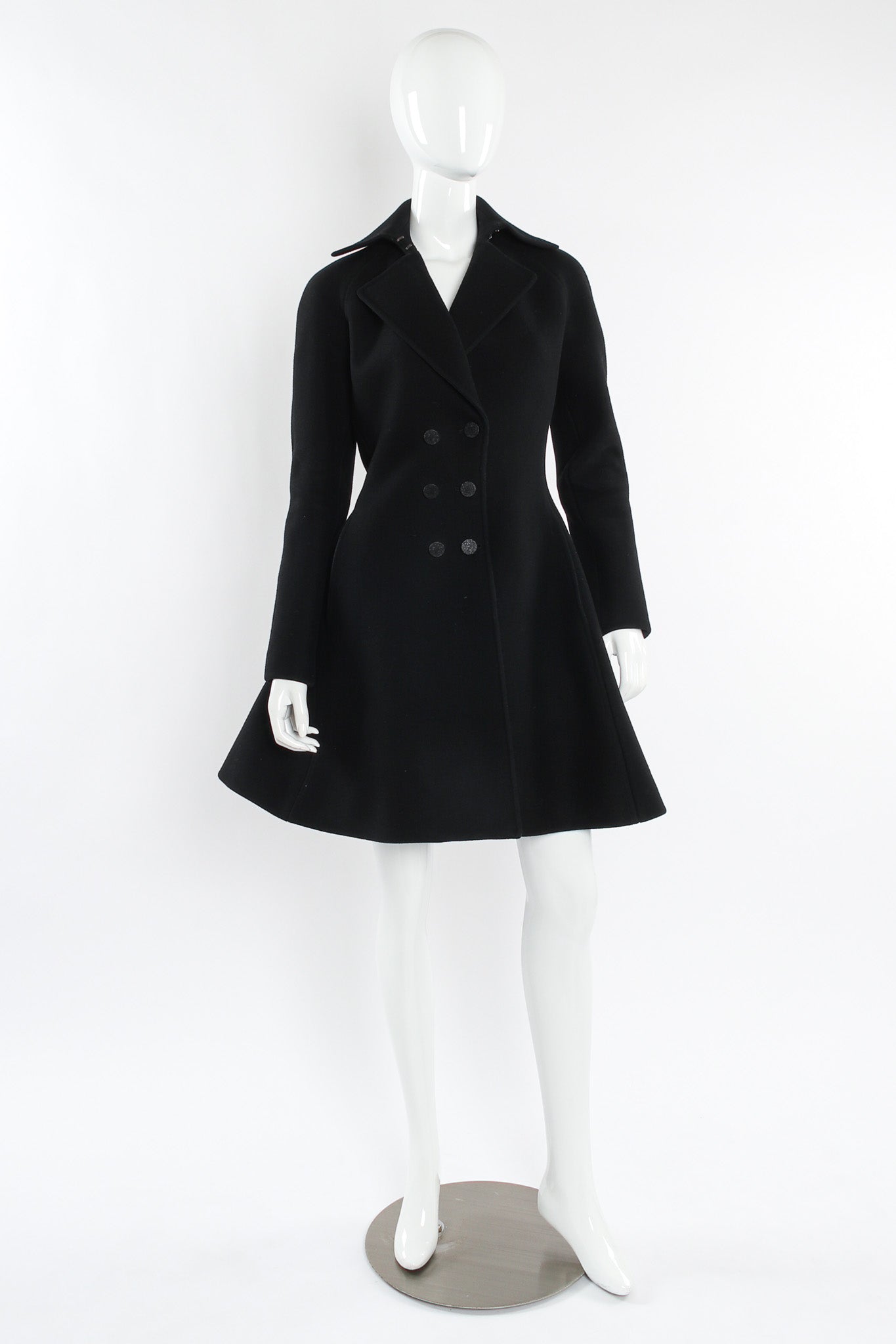 Vintage Alaïa Double Breasted Wool Coat Dress mannequin front @ Recess LA