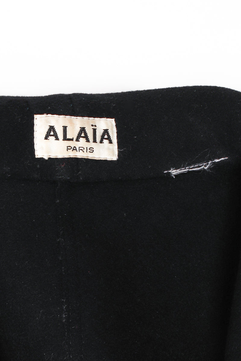 Vintage Alaïa Shawl Collar Wool Carwash Peplum Jacket label at Recess Los Angeles
