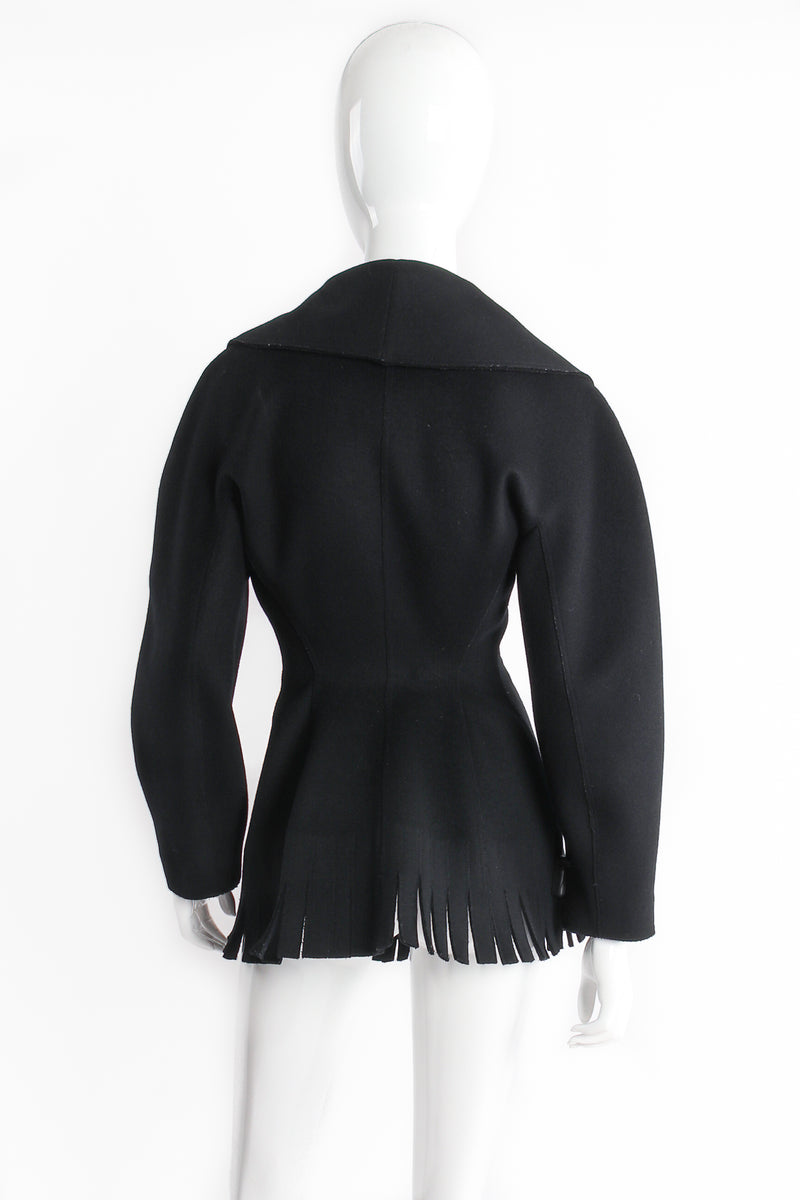 Vintage Alaïa Shawl Collar Wool Carwash Peplum Jacket on mannequin back at Recess Los Angeles