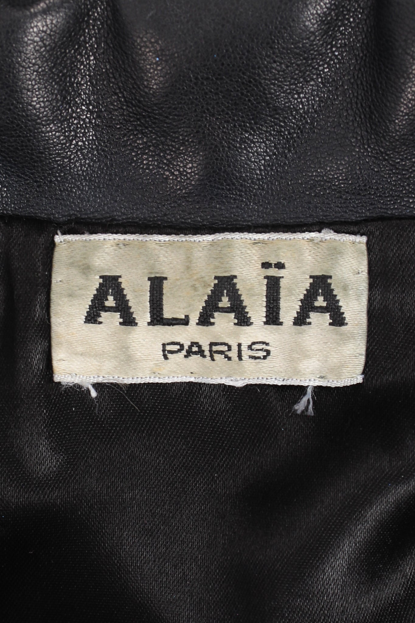 Vintage Alaia Leather Bustier Corset Jacket label at Recess Los Angeles