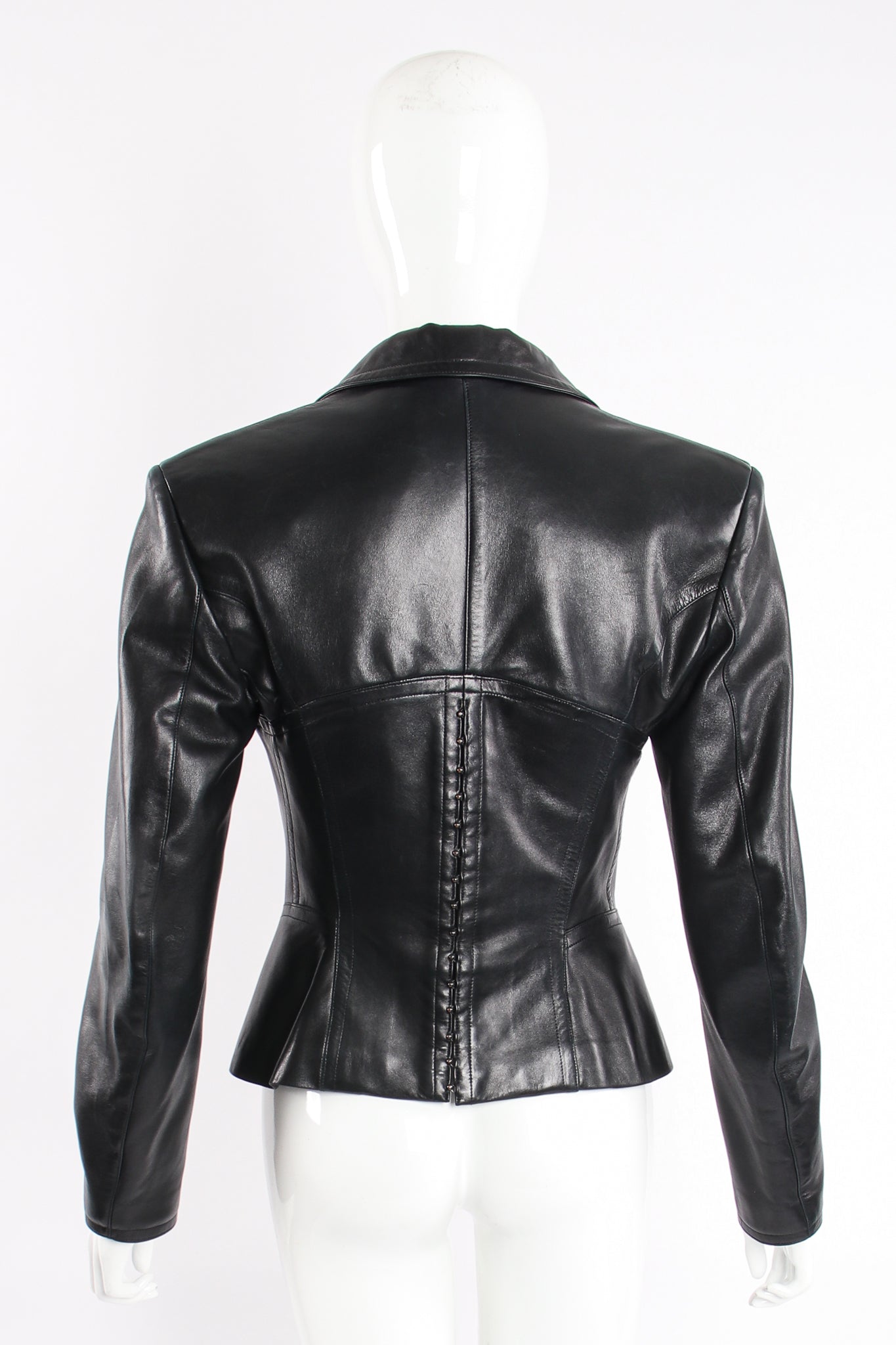 Vintage Alaia Leather Bustier Corset Jacket on Mannequin back at Recess Los Angeles