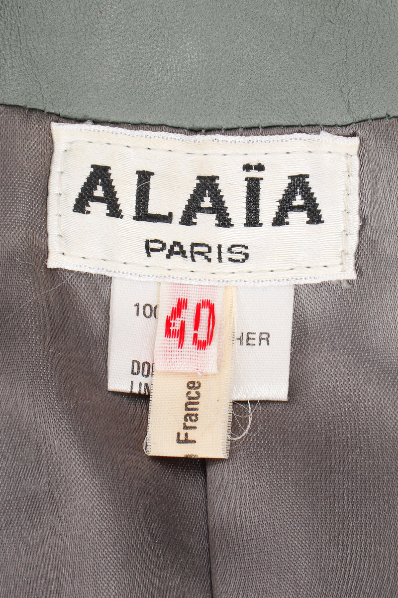 Vintage Alaia Leather  Tie Peplum Jacket label at Recess Los Angeles