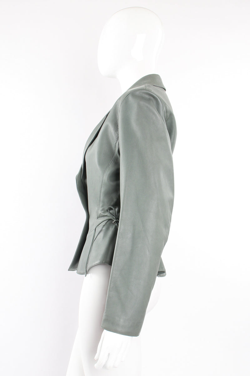 Vintage Alaia Leather  Tie Peplum Jacket on Mannequin side at Recess Los Angeles