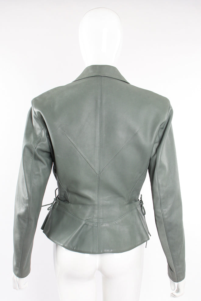 Vintage Alaia Leather  Tie Peplum Jacket on Mannequin back at Recess Los Angeles