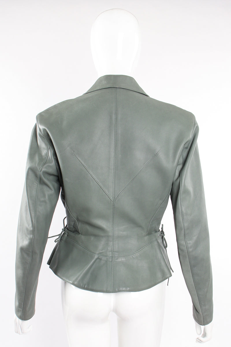 Vintage Alaia Leather  Tie Peplum Jacket on Mannequin back at Recess Los Angeles