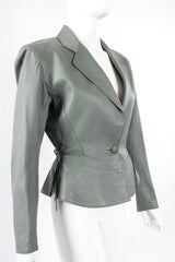 Vintage Alaia Leather  Tie Peplum Jacket on Mannequin angle at Recess Los Angeles