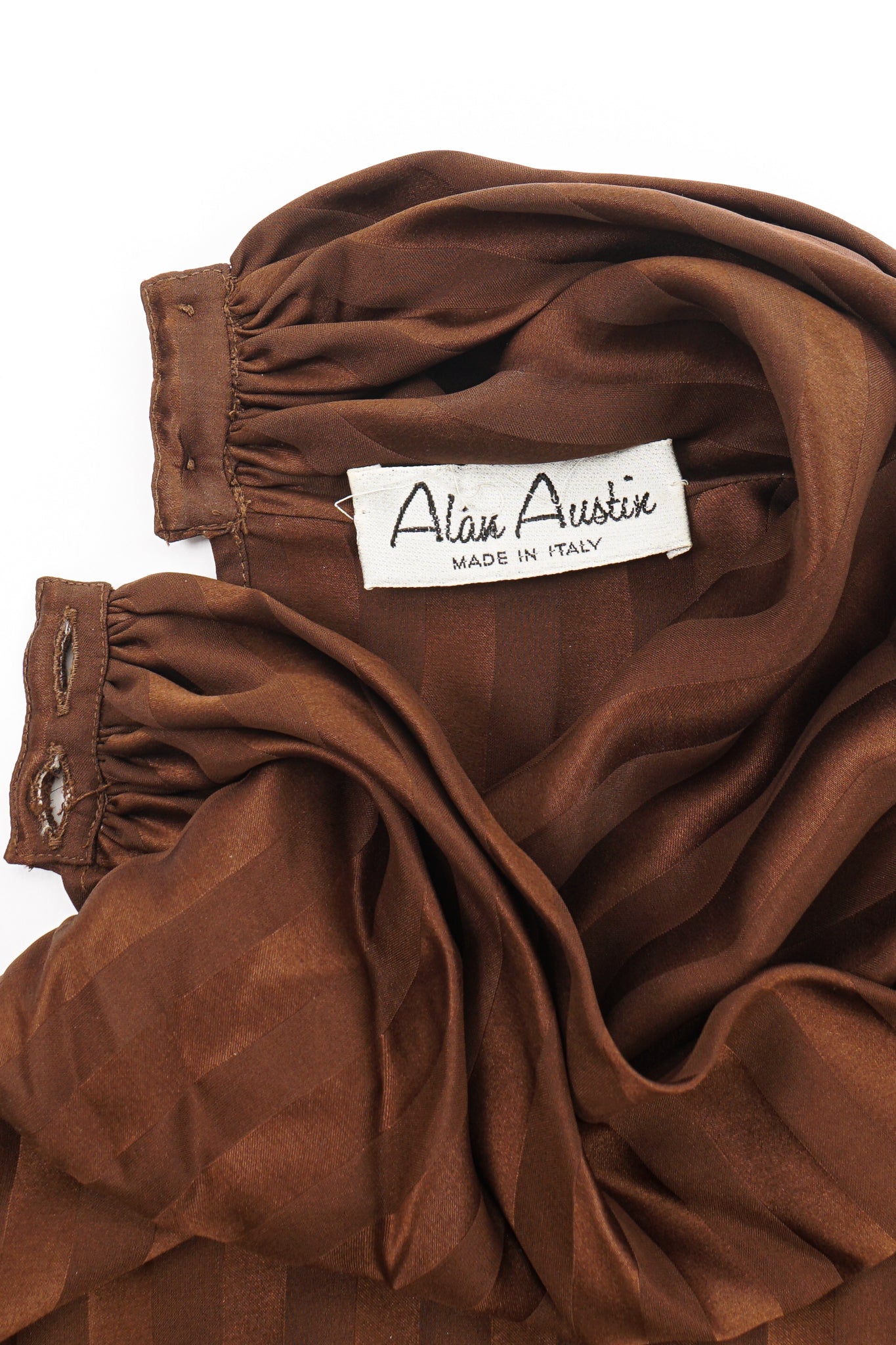 Vintage Alan Austin Chocolate Silk Stripe Blouse label at Recess Los Angeles