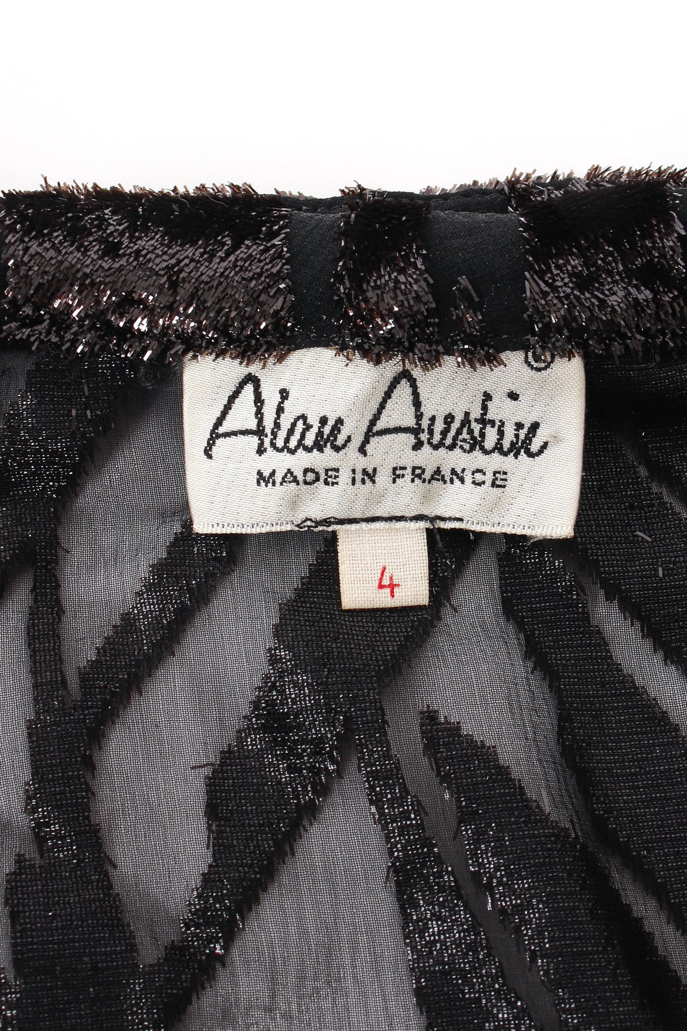 Vintage Alan Austin Sheer Velvet Tinsel Burnout Blouse label at Recess Los Angeles