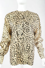 Recess Designer Consignment Vintage Alan Austin Golden Metallic Lamé Paisley Silk Blouse Los Angeles Resale