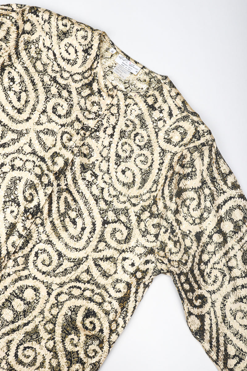 Recess Designer Consignment Vintage Alan Austin Golden Metallic Lamé Paisley Silk Blouse Los Angeles Resale
