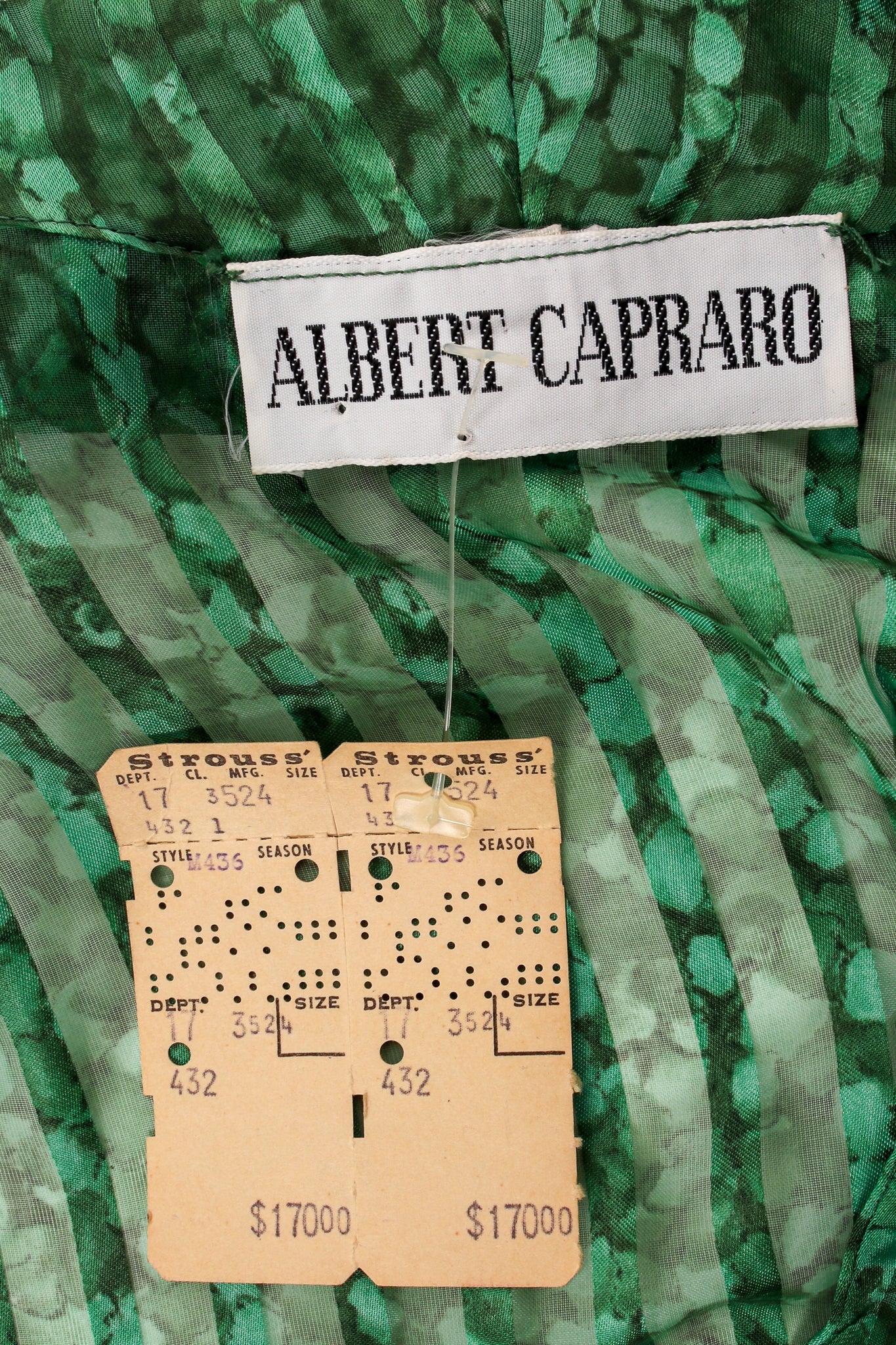 Vintage Albert Capraro Striped Chiffon Kimono Sleeve Dress tag and label at Recess Los Angeles