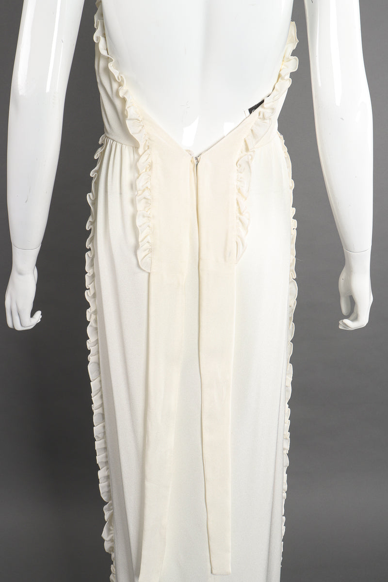 Vintage Albert Capraro Ruffle Wrap Halter Dress on Mannequin back detail at Recess Los Angeles